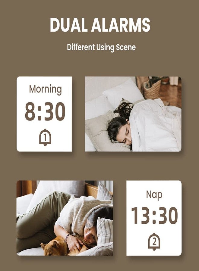 LANRU Beech Wood Digital Clock Dual Alarm Snooze USB Alarm Clock Table Thermometer Electronic LED Wooden Desk Clock 4-Level Brightness for Living Room Office - Image 3
